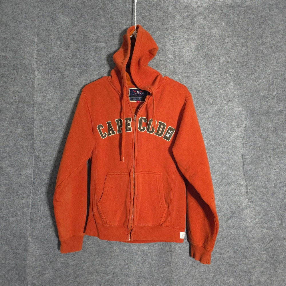 Cuffy's Cape Cod Hoodie Men Small Orange Full Zip Applique Massachusetts Fleece